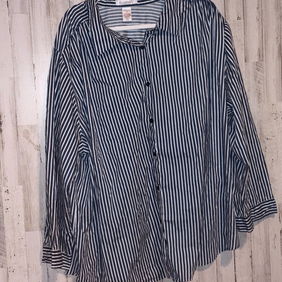 Roamans Plus Size 4X Long Sleeves Button Up Shirt Collared Striped Blue & White - Picture 5 of 7